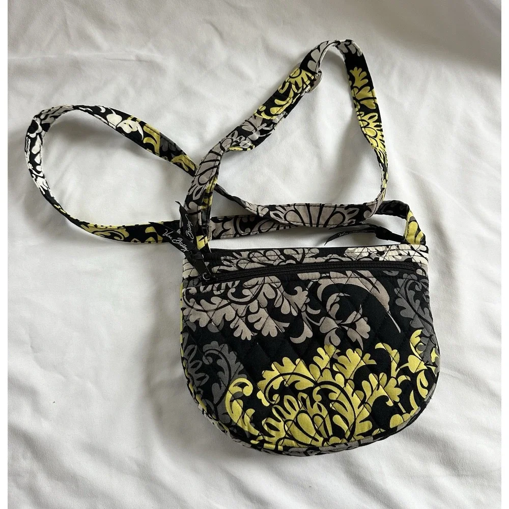 VERA BRADLEY Crossbody Bag Purse LIZZY BAROQUE PATTERN BLACK‎ YELLOW GRAY